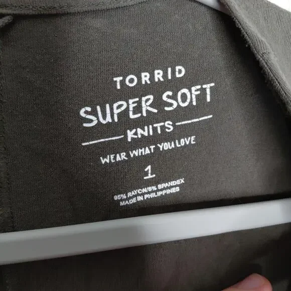 Torrid Cardigan Womens 1X Olive Super Soft Knit Open Office Modest Work - Picture 5 of 8